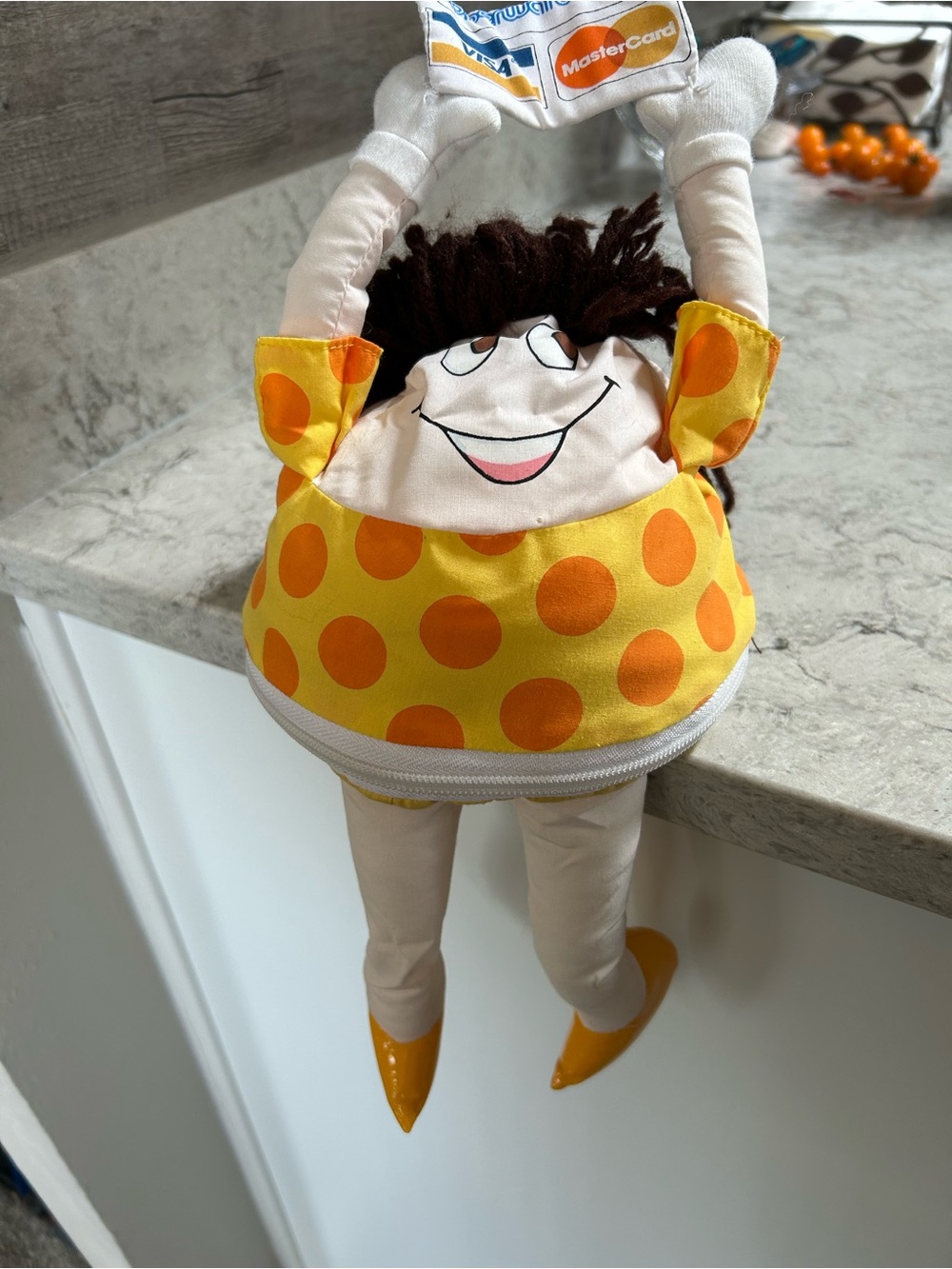 Vintage 1988 Fun Tupperware Doll/ Bowl Yellow Orange Polka Dot Plush Costume